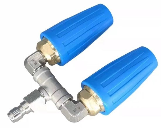 Pistolo ad alta pressione per acqua con testa di spruzzo rotante in lega di alluminio con connessione di tubo di acqua in acciaio inox a tre vie (blu)