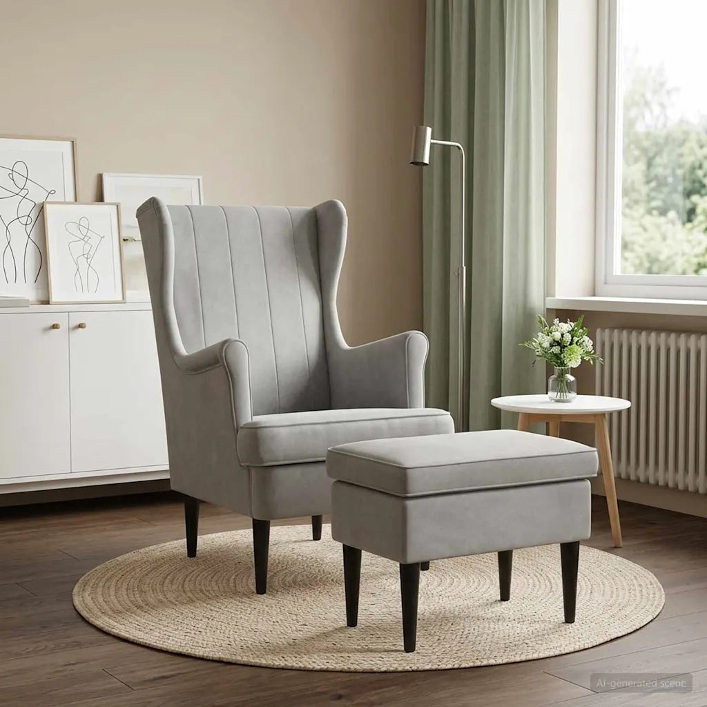 Poltrona con Ottomano 2 pz Grigio Chiaro Velluto 3418824