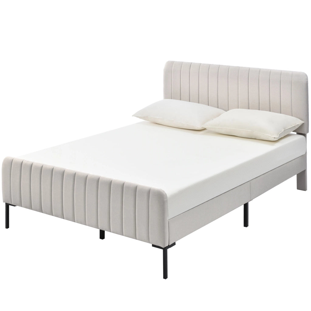 Letto matrimoniale – 160x200 cm – testiera regolabile rete – lino grigiobeige