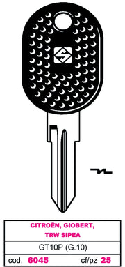 Silca CHIAVE PER AUTO ASC GT10P (G.VAK 0) CITROËN, GIOBERT, TRW SIPEA 5.00 pz