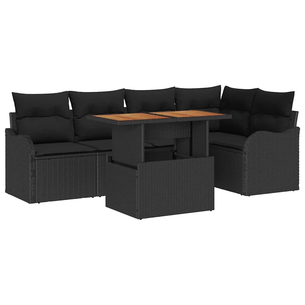Set Divano da Giardino con cuscino 6 pcs Nero polyrattan