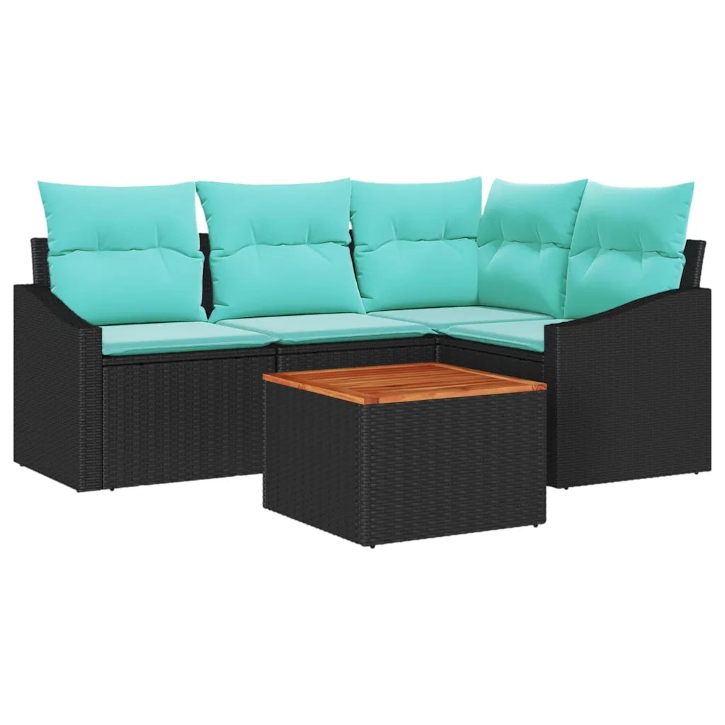 Set Divano da Giardino con cuscino 5 pcs Nero polyrattan