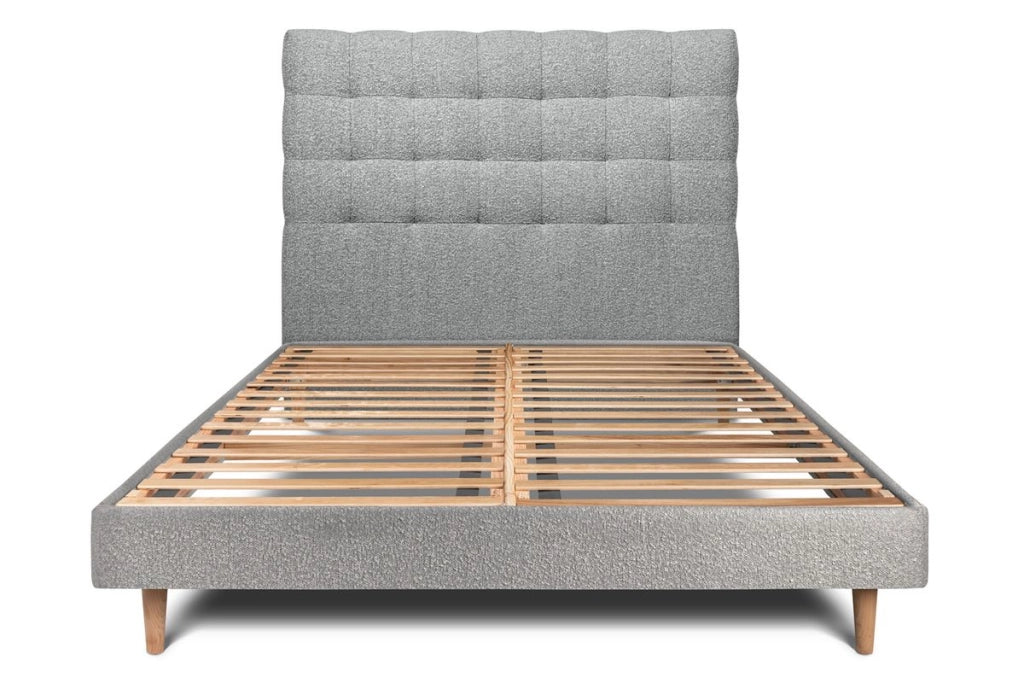 Letto 135x190 cm con testata imbottita - tessuto bouclé