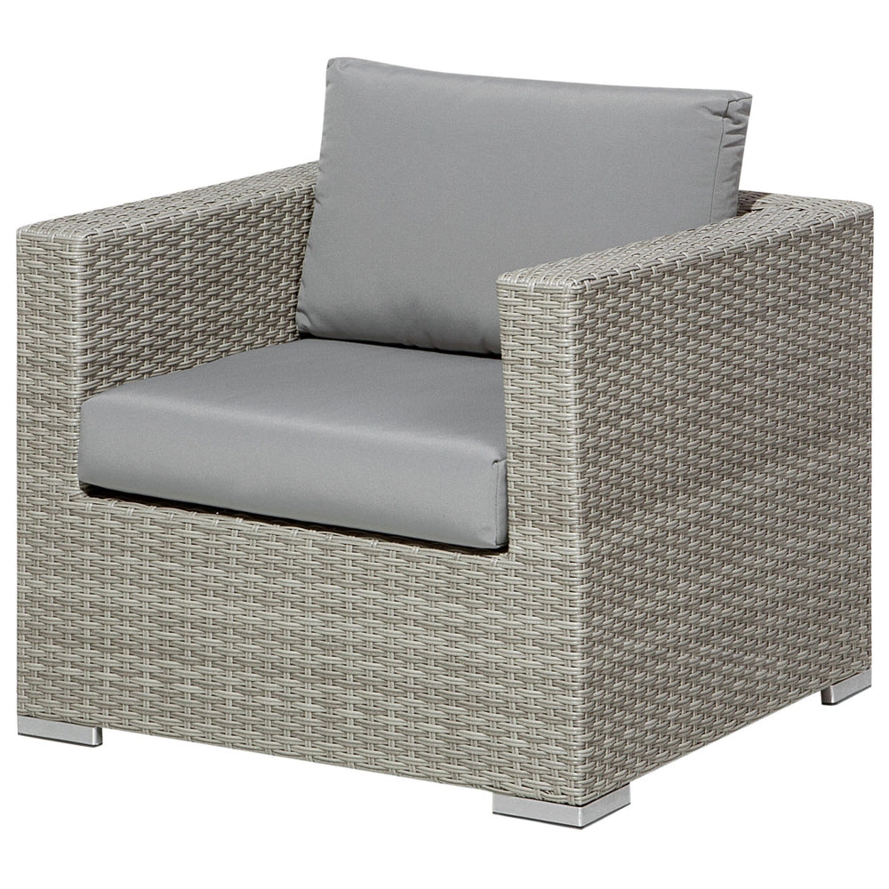 Set di divani ad angolo da giardino cuscini in rattan sintetico grigio 8 posti con tavolo e poltrona set di conversazione
