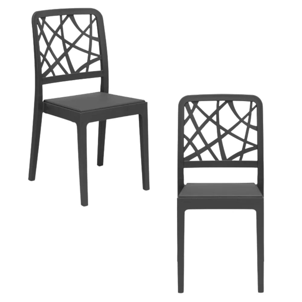 Set 2 sedie in polipropilene PENELOPE, 100% MADE IN ITALY, impilabile, resistente ai raggi UV, design moderno, ideale per sala da pranzo, cucina, sala d’attesa, bar, ristoranti o giardino, colore Antracite