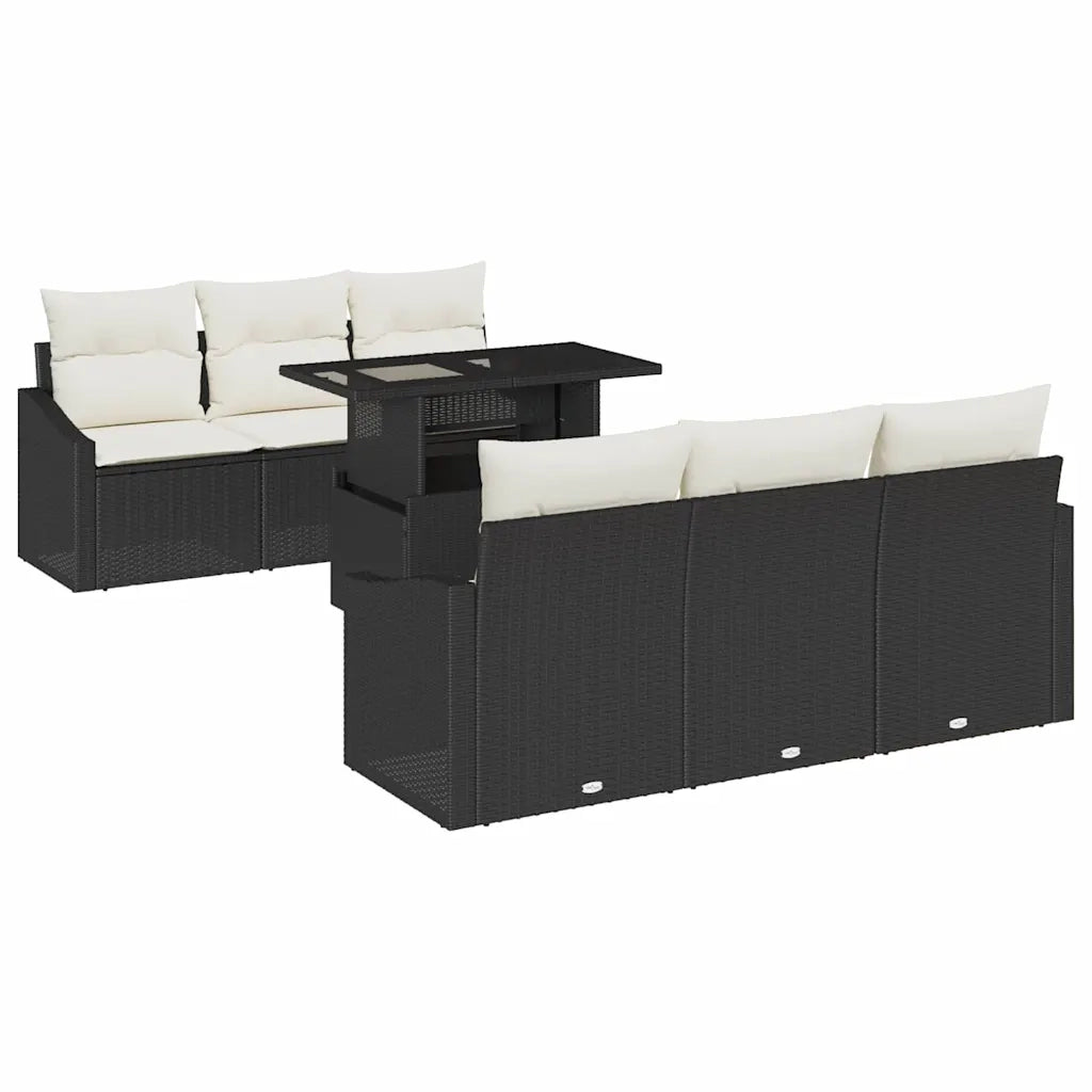 Set Divano da Giardino con cuscino 7 pcs Nero polyrattan 3357660