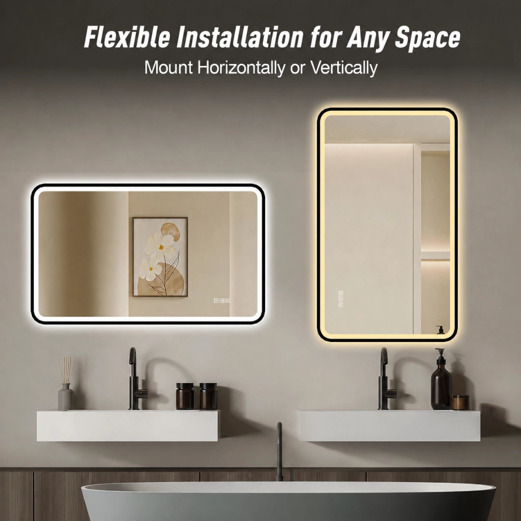 SPECCHIO BAGNO LED 70x90 cm Nero in Vetro e Metallo