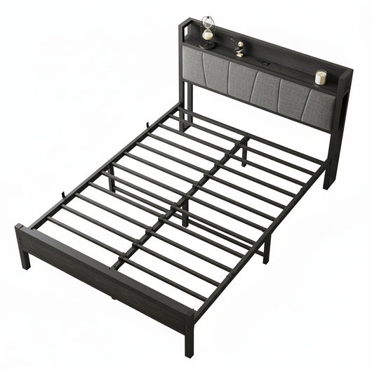 Letto 120x200cm LED - Xylo - USB testiera metallo facile montaggio