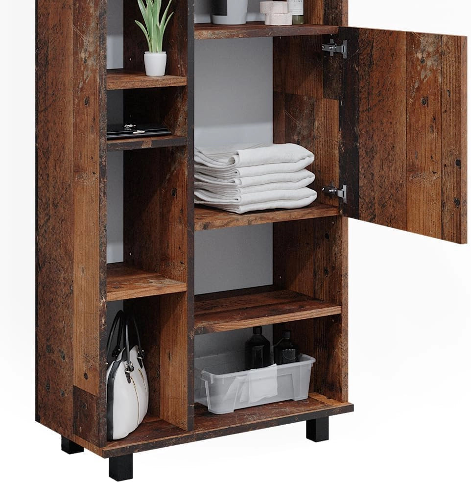 Set di mobili da bagno Ilias, Rovere rustico, 60 cm, composto da mobile sottolavabo, specchiera e colonna alta
