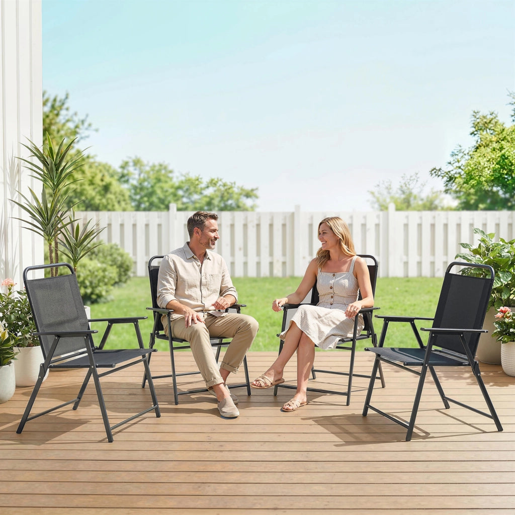Sedia da giardino pieghevole con braccioli ¨C Zephmum ¨C Nero, Textilene