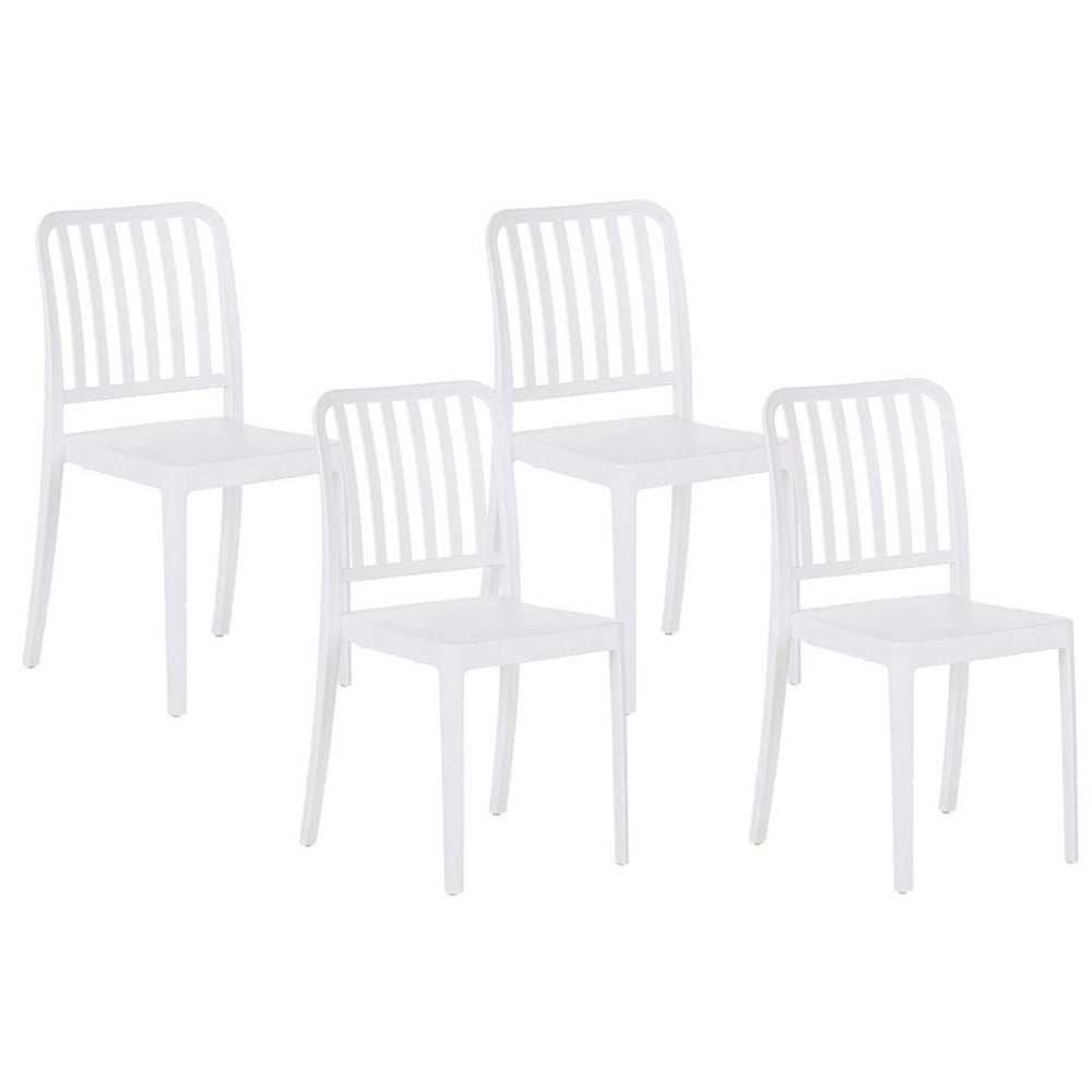 Set di 4 sedie da giardino in plastica bianca impilabili leggere per interni ed esterni resistenti agli agenti atmosferici