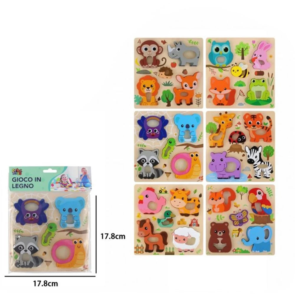 Trade Shop - Puzzle A Incastro Tema Animali Gioco In Legno Per Bambini Educativo 6 Modelli 32345 -