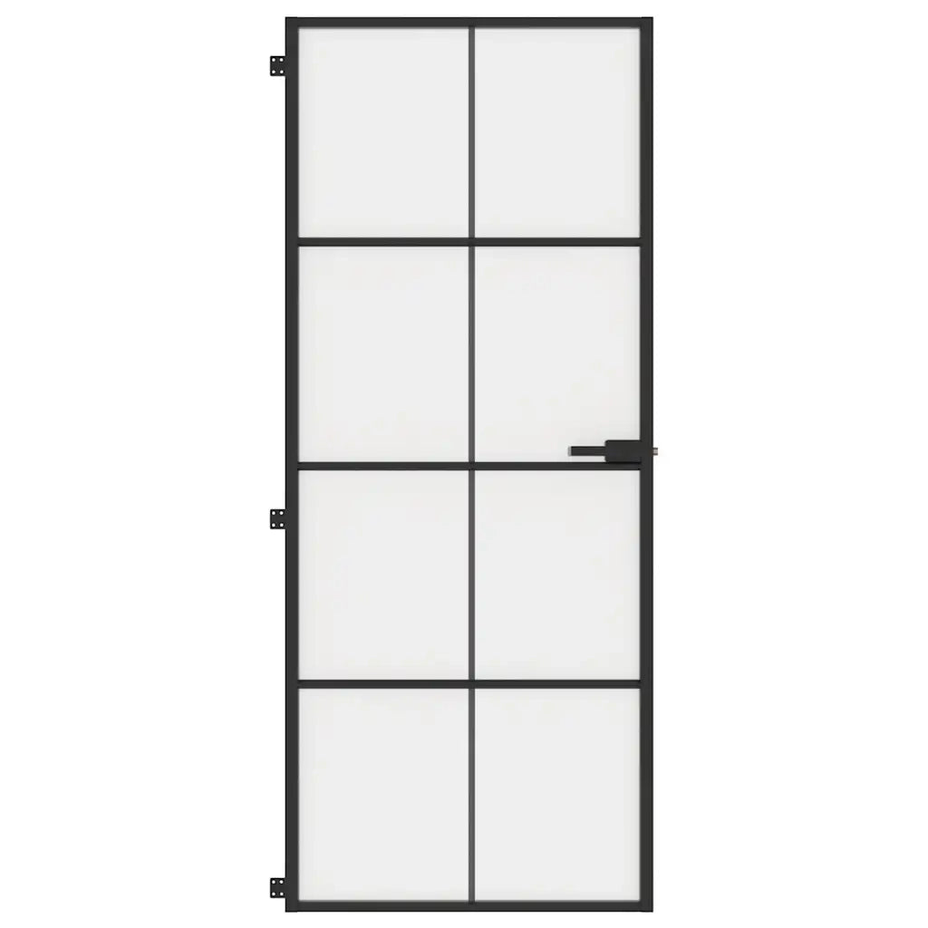Porta Interni Sottile Nera 83x201,5cm Vetro Temperato Alluminio 155127
