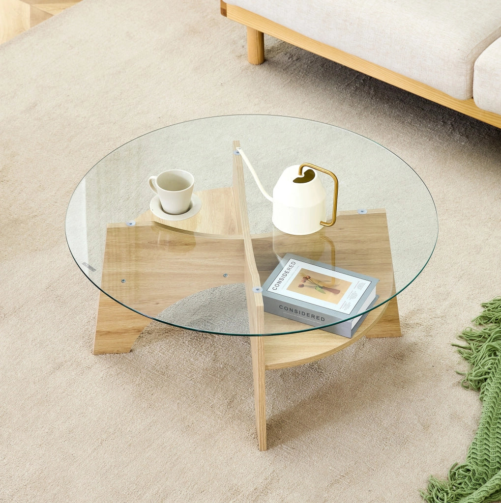 Tavolino da caffè ? 80 x 36 cm con piano in vetro di sicurezza; MDF naturale trasparente