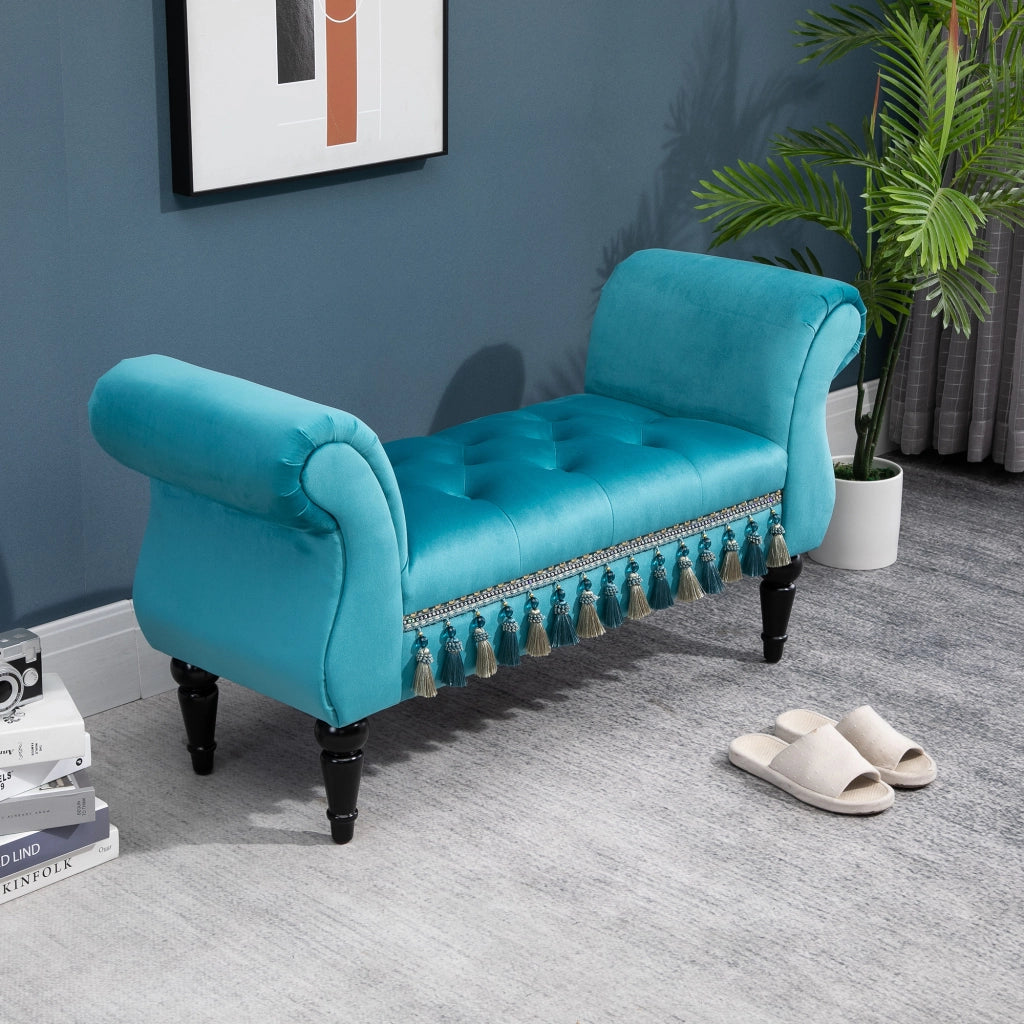 Panca imbottita con braccioli in velluto e struttura in legno ¨C zephmum ¨C 117x40x58 cm blu