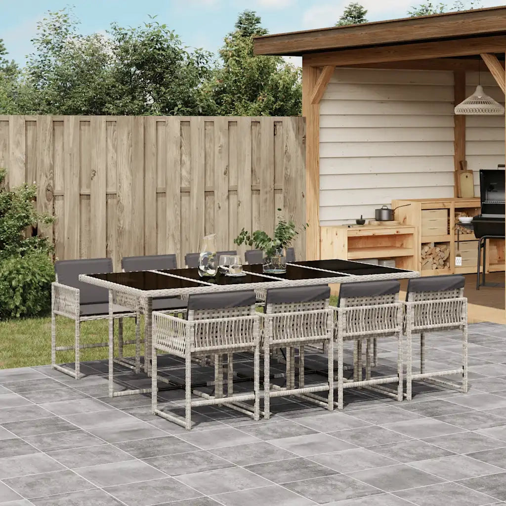 Set Pranzo da Giardino 9pz con Cuscini Grigio Chiaro Polyrattan