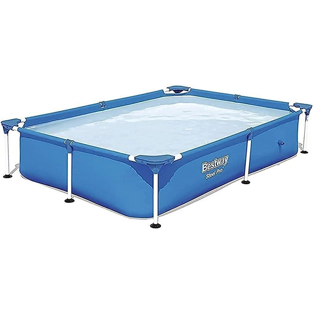 Trade Shop - Piscina Con Bordi Rettangolare 1200 Lt Fuori Terra Steel Pro 221x150x43cm 56401 -