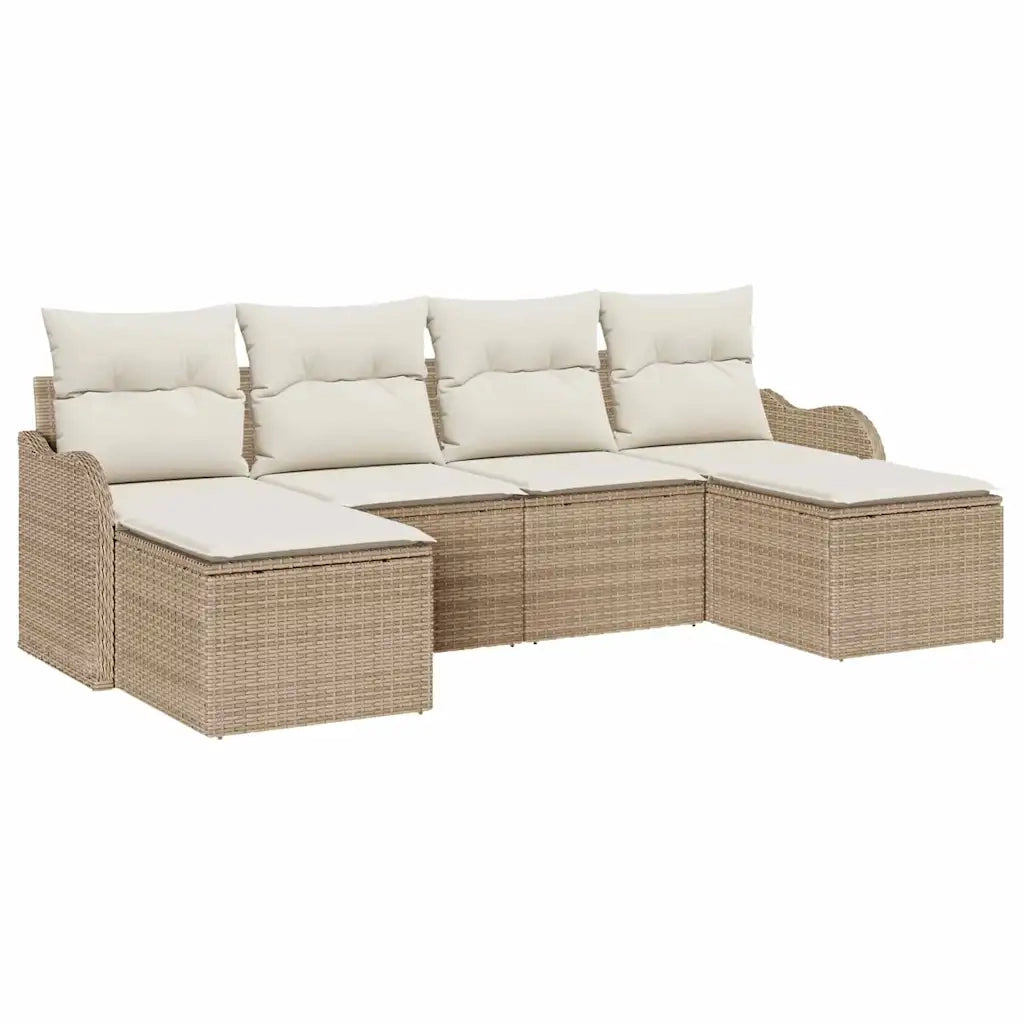 Set Divano da Giardino con cuscino 6 pcs Beige Poly Rattan