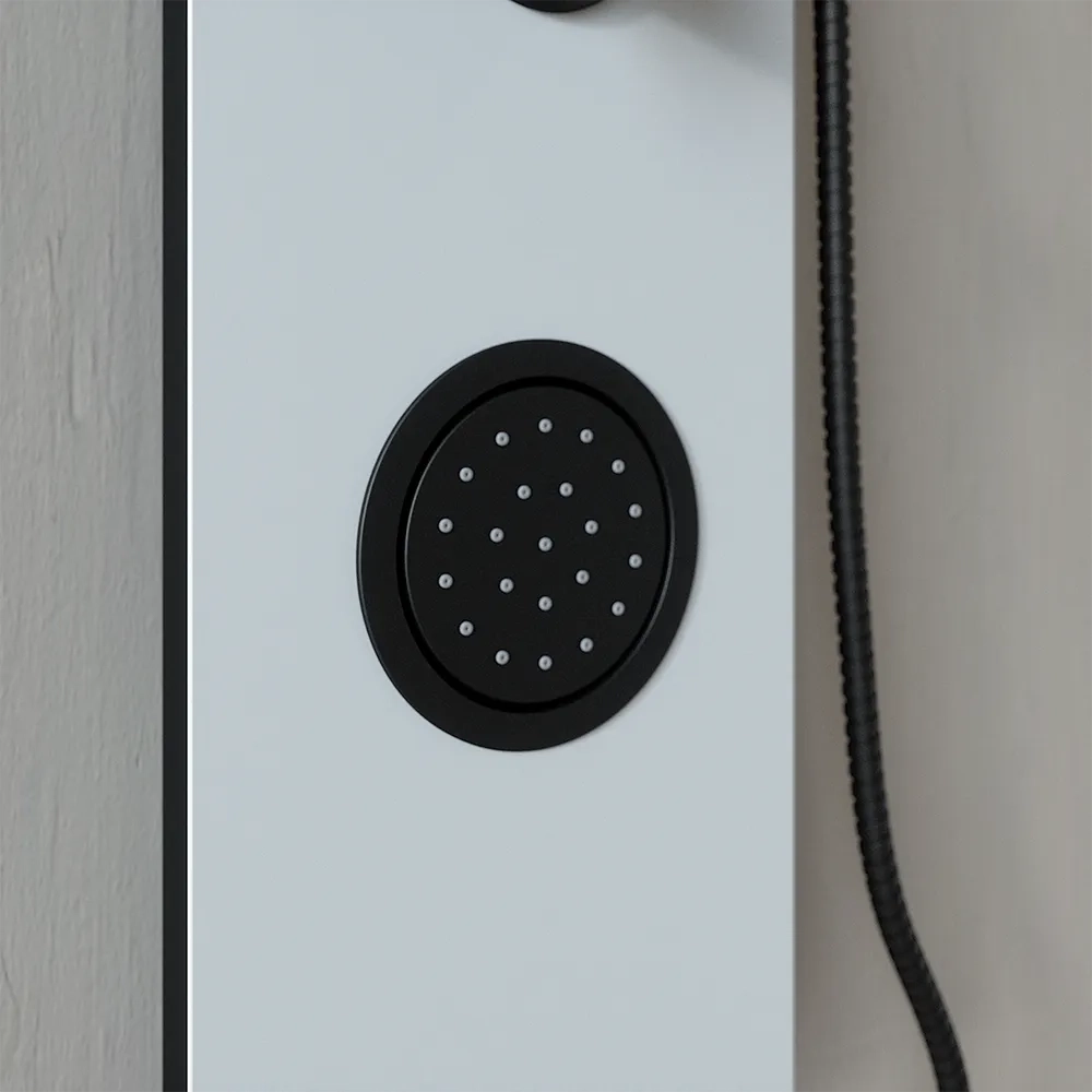 Pannello doccia 140x22cm in alluminio bianco e nero a 3 funzioni con doccino e flessible | Amur