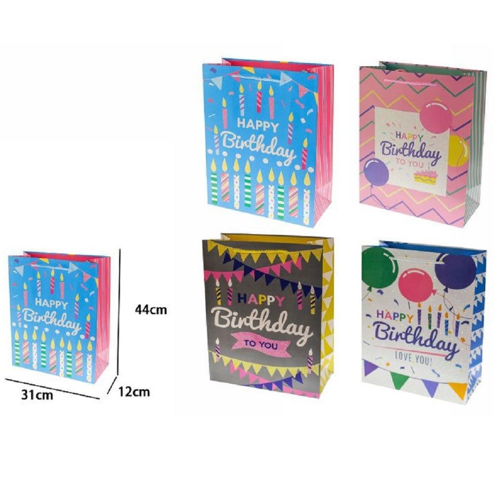Trade Shop - Set 2 Buste Busta Regalo Happy Birthday Compleanno 44x31x12cm 69971 Vari Modelli -