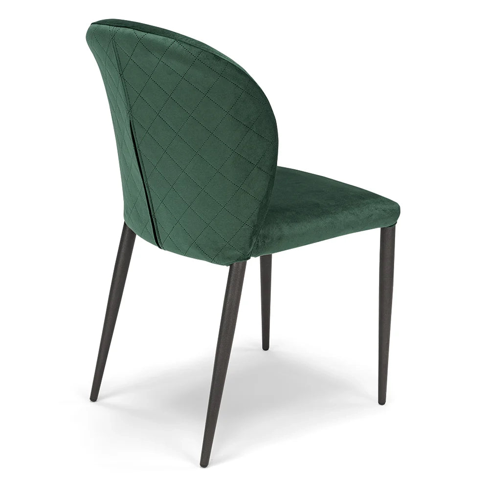 Set 4 sedie da pranzo imbottite in velluto GHIBLI LUX MADE IN ITALY, schienale a poltroncina, gambe robuste in metallo, design moderno, tessuto idrorepellente, colore Verde Smeraldo
