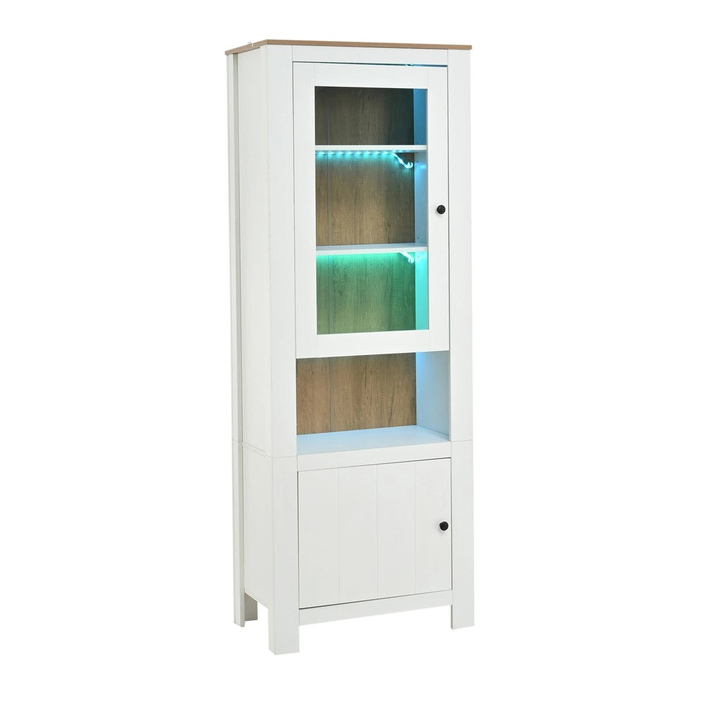 Vetrina Alta con Ante e Ripiani ¨C Xylo ¨C Bianco e Legno, LED, 70x40x188 cm