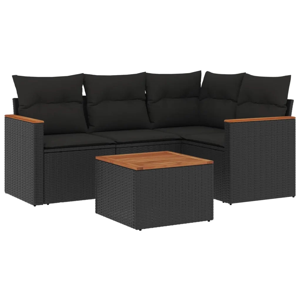 Set Divani da Giardino 5 pz con Cuscini in Polyrattan Nero 3258338