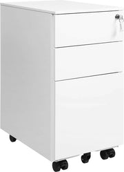 Blocco per Ufficio con Fermo - Sistema di Appendiabiti - Cassetto per Ufficio con Ruote - Bianco