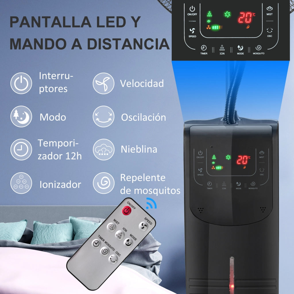 Ventilatore Oscillante da Esterno con Nebulizzatore e Telecomando ¨C Zephmum ¨C Nero 44,5x44,5x135 cm