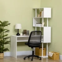Scrivania Angolare Moderna in Truciolato per Ufficio e Studio con Ripiano a 4 Livelli, 120x80x176 cm, Bianco