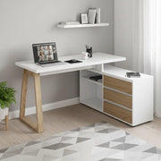 Hachette, Scrivania 3 Cassetti Made in Italy, 135x75x120h cm Bianco Lucido