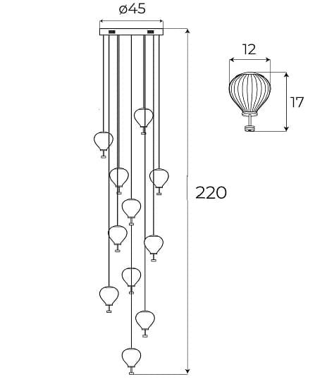 Lampada a sospensione rotonda Palloncini 11 luci LED 66W