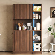 Credenza alta multifunzionale 105x40x180 cm in MDF colore noce con LED RGB e prese integrate