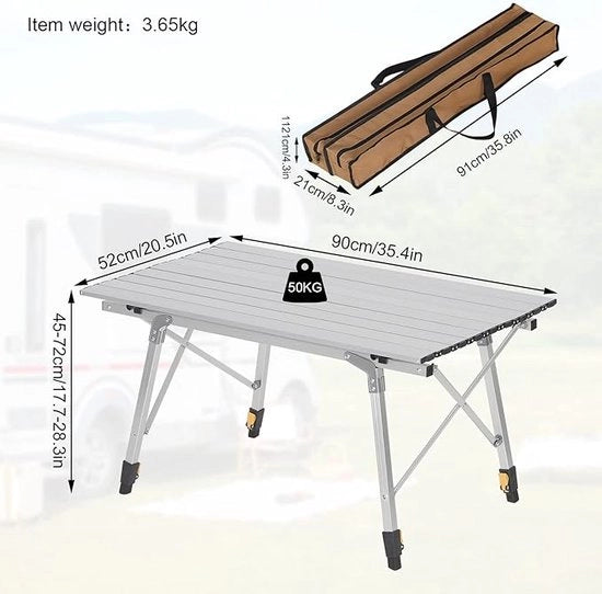 Tavolo da picnic pieghevole Tavolo da muro altrettlevabile, Tavolo da campeggio in alluminio 90x52,2x (45-72) cm