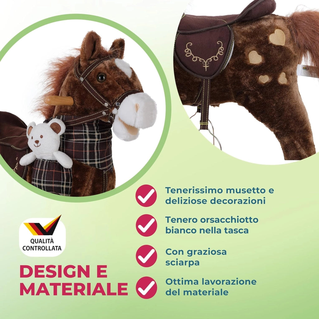 DEUBA® Cavallo Peluche a Dondolo in Legno con Suoni Animale a dondolo Giochi Infanzia Gioco Bambini Giocattolo Regalo