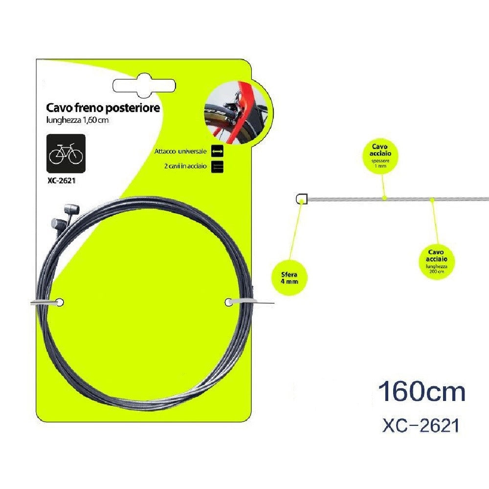 Trade Shop - Set 2pz Cavi Cavo Freno Posteriore Acciaio 160cm Attacco Universale Bici Xc-2621 -