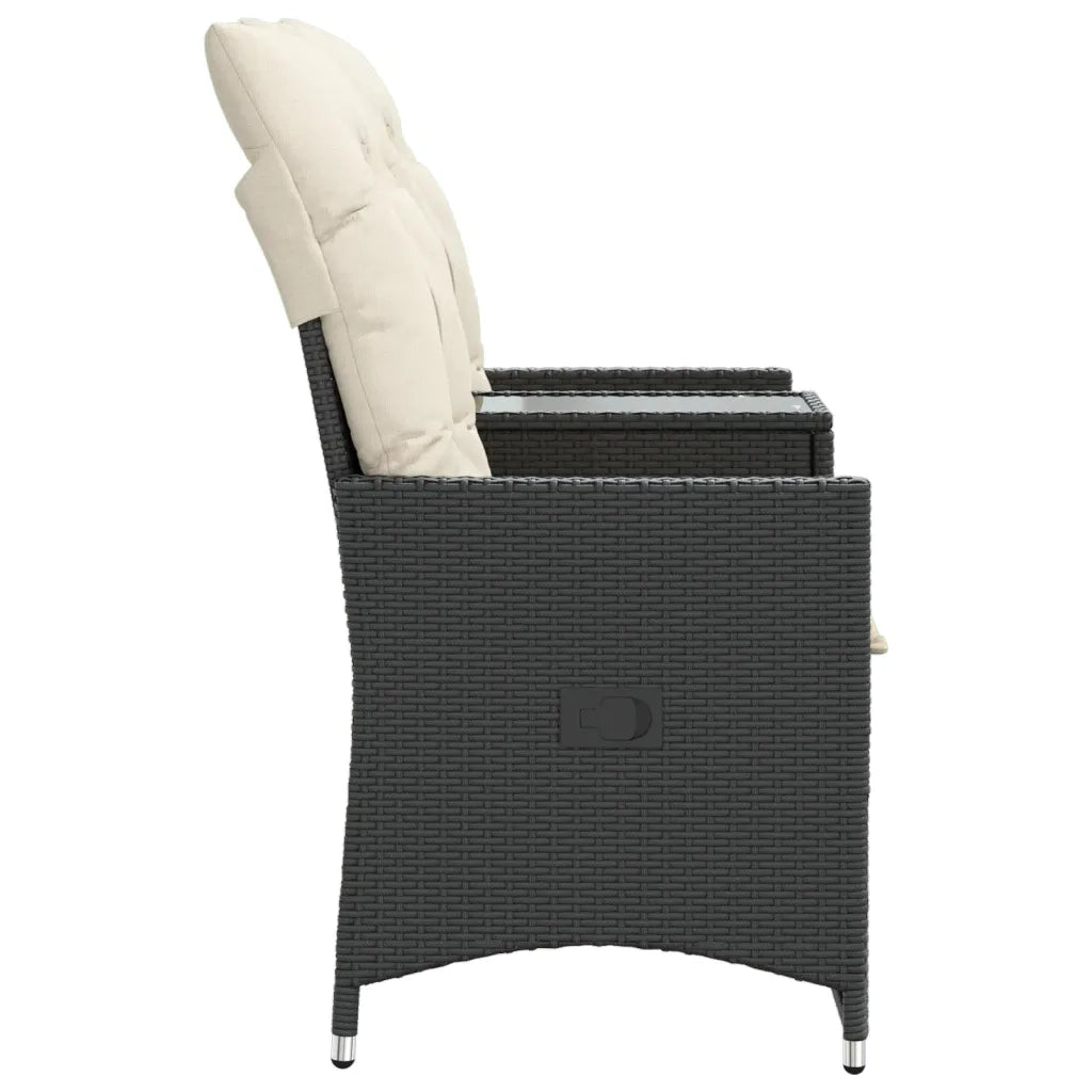 Divano Giardino Reclinabile 2Posti con Tavolino-Sofa da Giardino-Divanetto da esterno Nero Polyrattan 276601