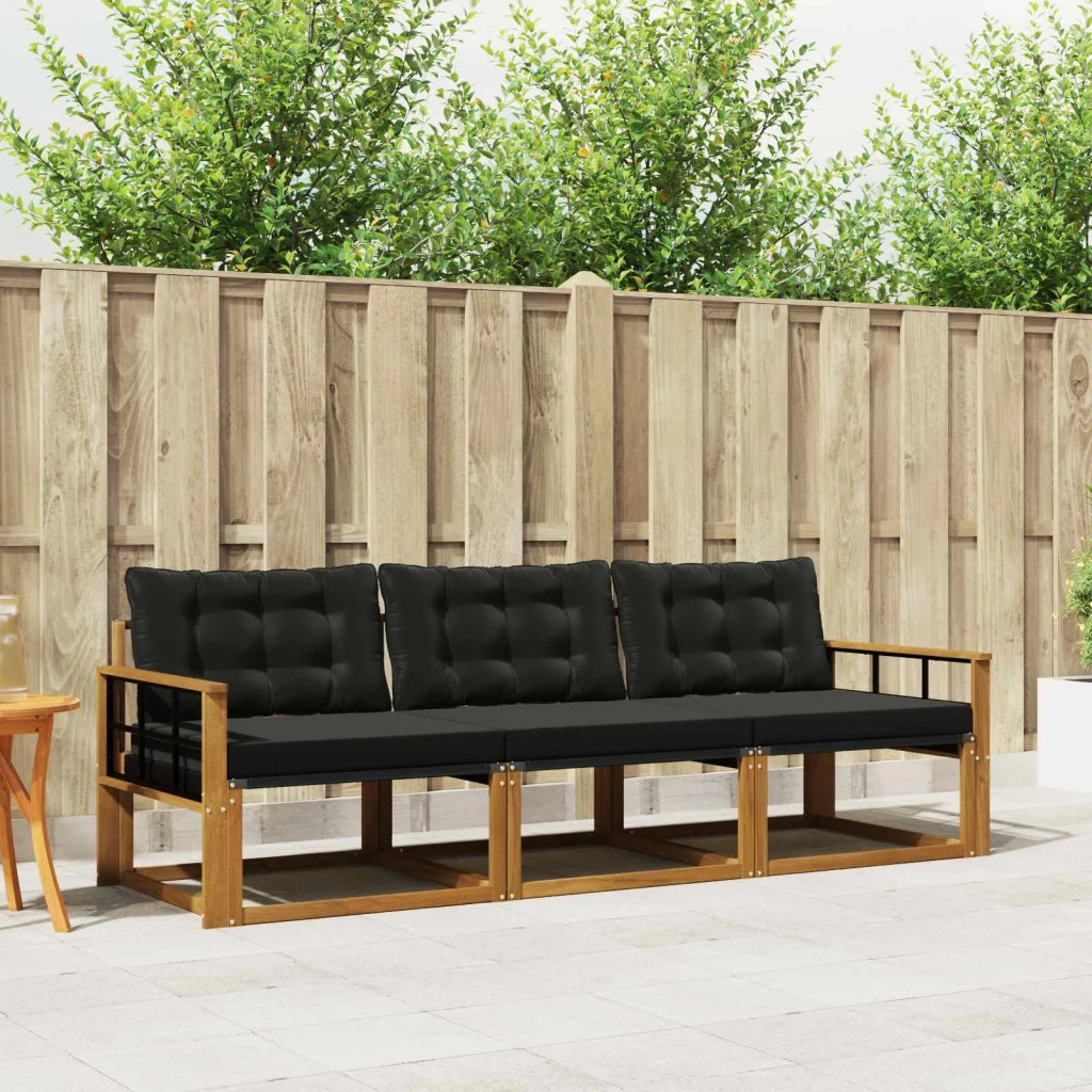 Set di divani da esterno con cuscino 3 pcs Naturale e Nero