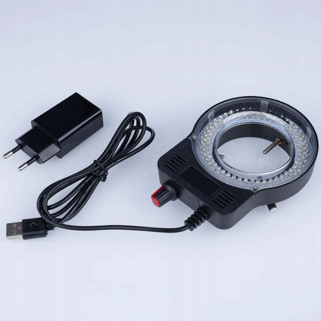 MicroBright 144 LED USB RingLight – Illuminazione per Microscopio | Regolazione Luminosità 0–100% | Montaggio 30–65 mm