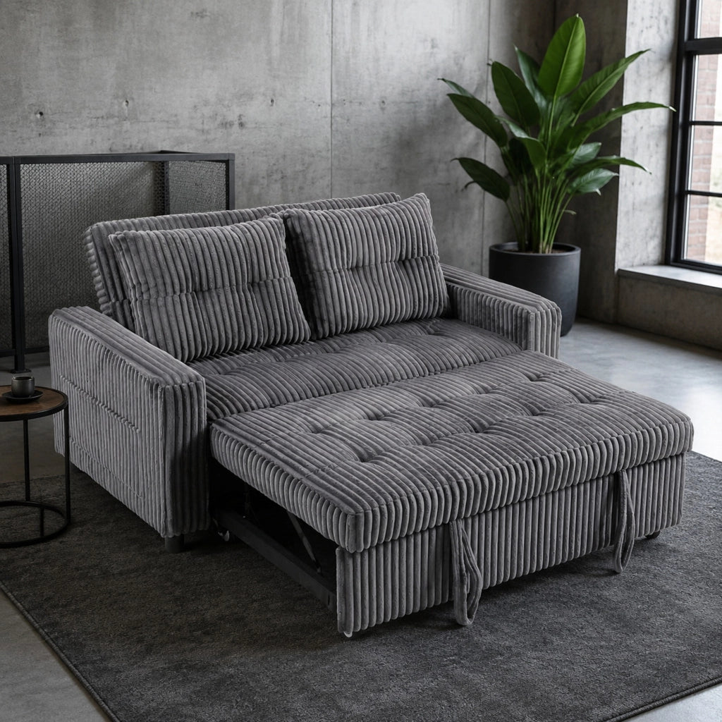 Divano letto 3 in 1 in velluto a coste grigio scuro con schienale regolabile
