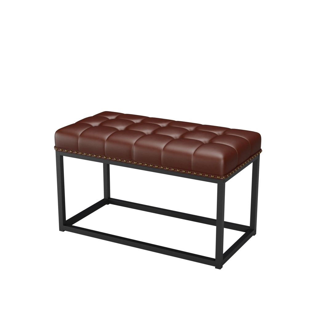 Panca imbottita vintage 96,2 cm con seduta capitonné in similpelle e struttura in metallo nero e marrone