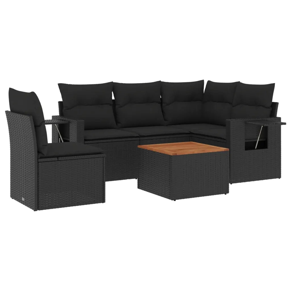 Set Divano da Giardino 6 pz con Cuscini Nero in Polyrattan 3256895