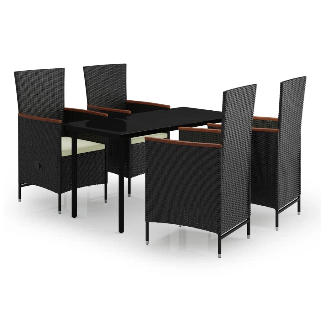 Set da pranzo da esterno nero da 5 pezzi con cuscini 02_0014152