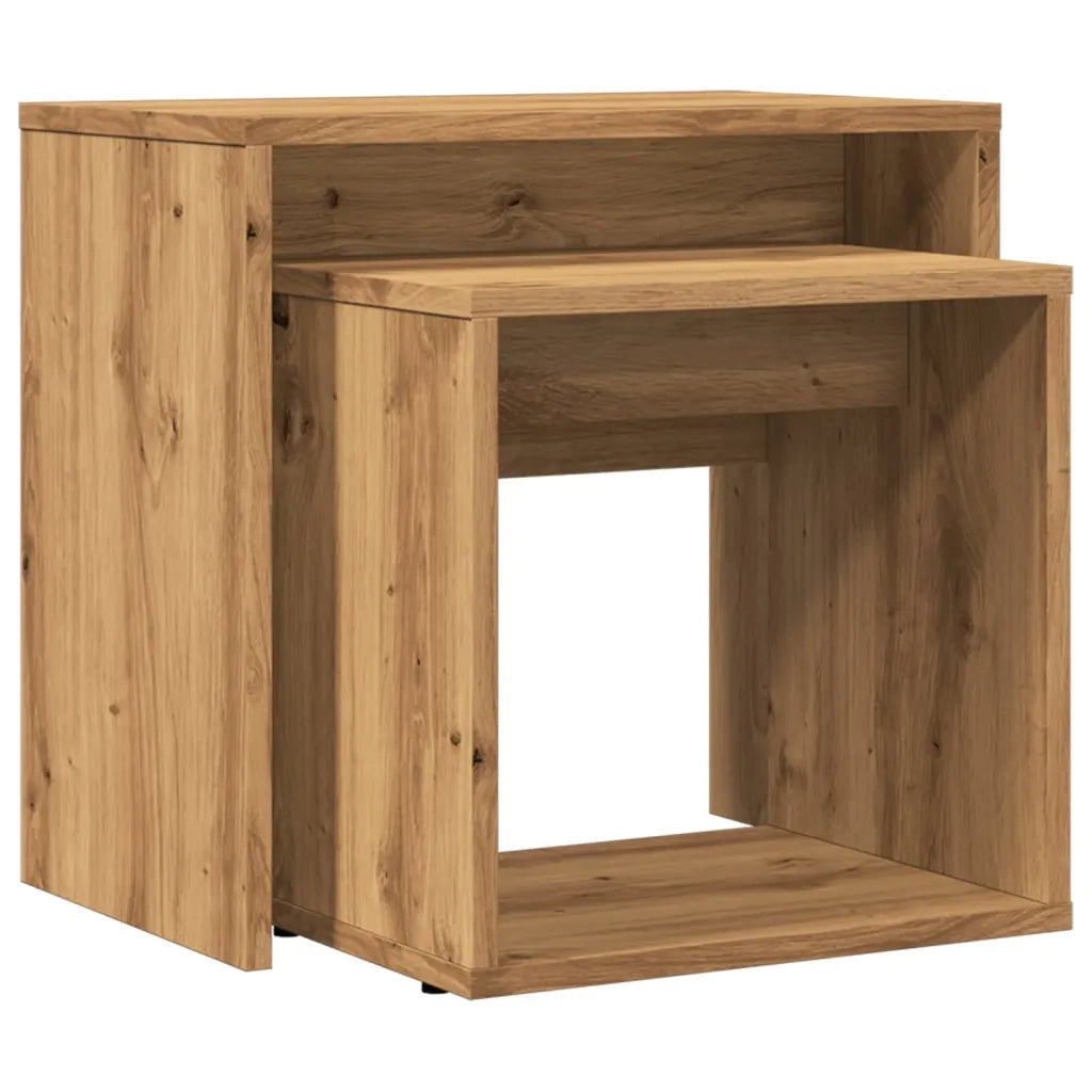 Tavolini Impilabili 2 pz Rovere Artigianale in Truciolato 856051