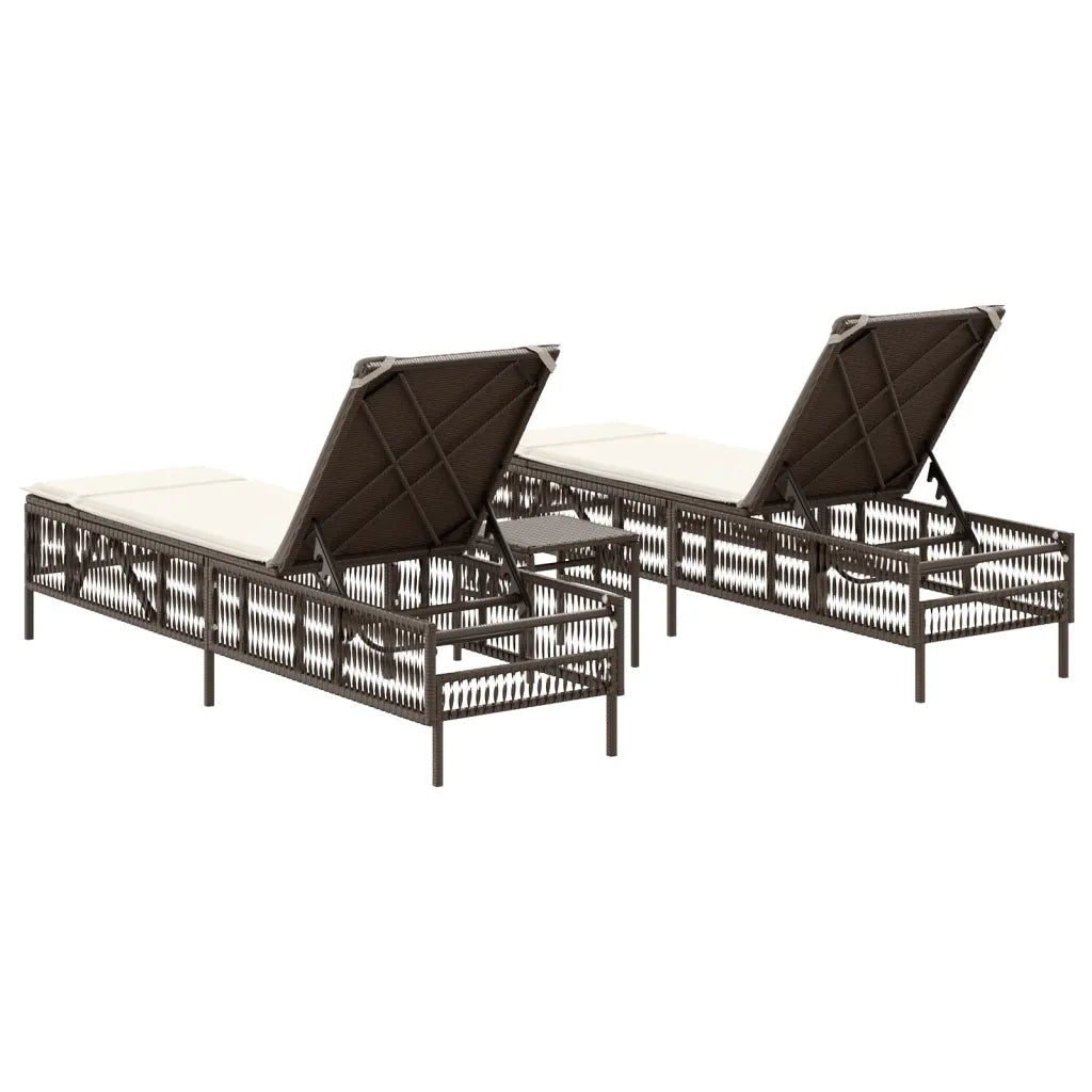 vidaXL Lettini Prendisole 2 pz con Tavolino Marrone in Polyrattan