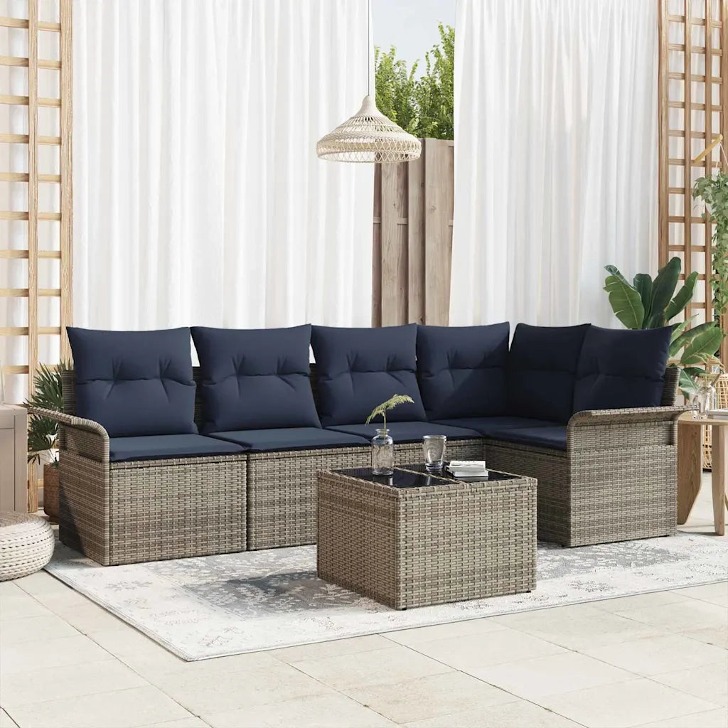Set Divano da Giardino con cuscino 6 pcs Grigio polyrattan 3345375