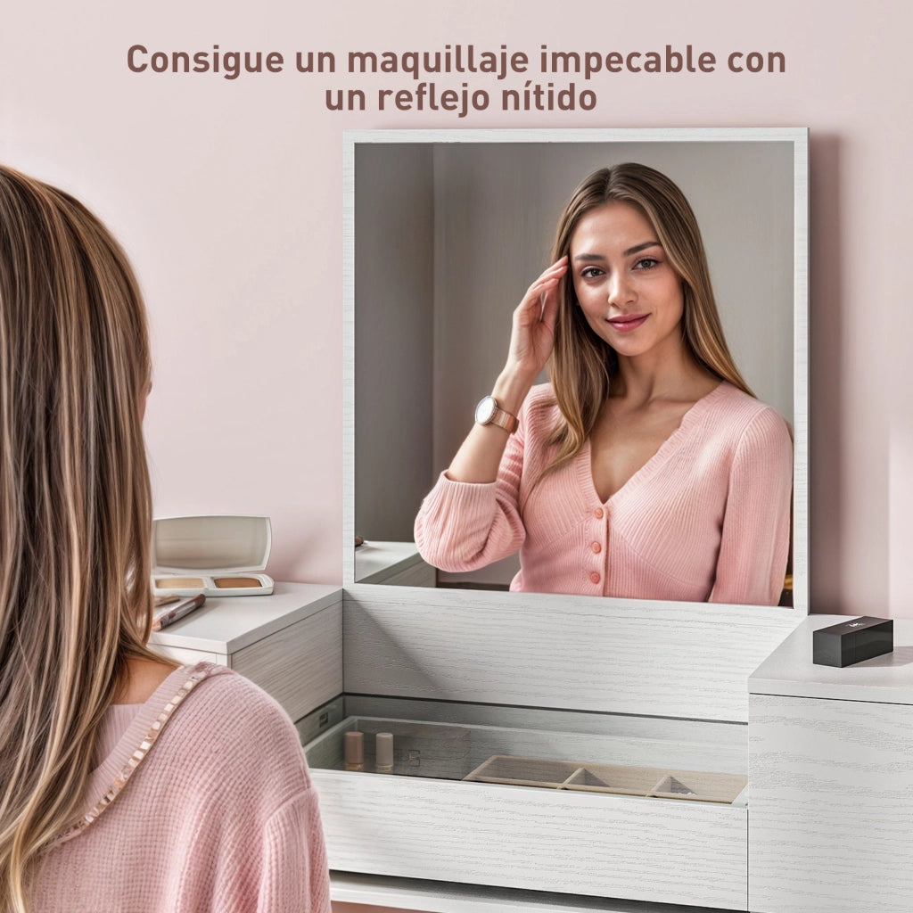 Tocador con Specchio e Cassetti ¨C zephmum ¨C 105.5x30x130.5 cm Bianco Dorato