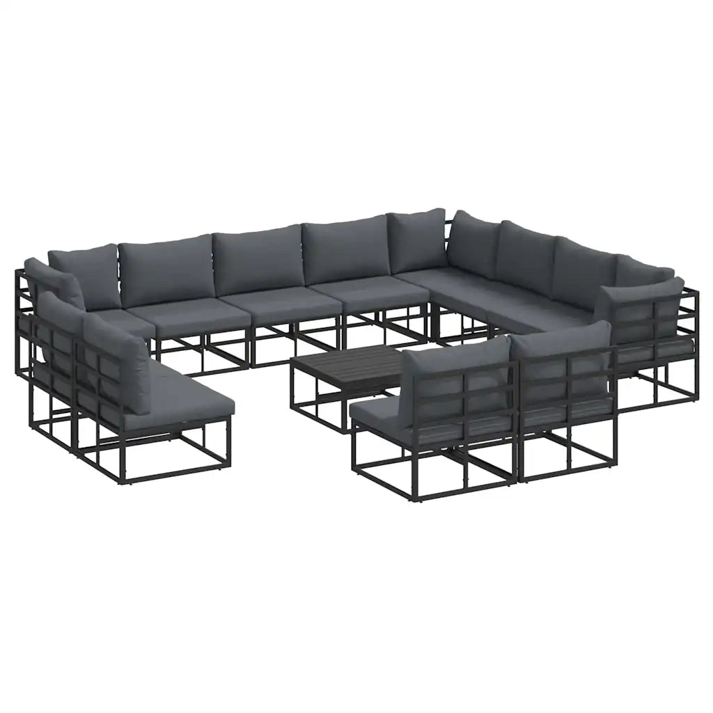 Set Divano da Giardino con cuscino 13 pcs Nero Alluminio