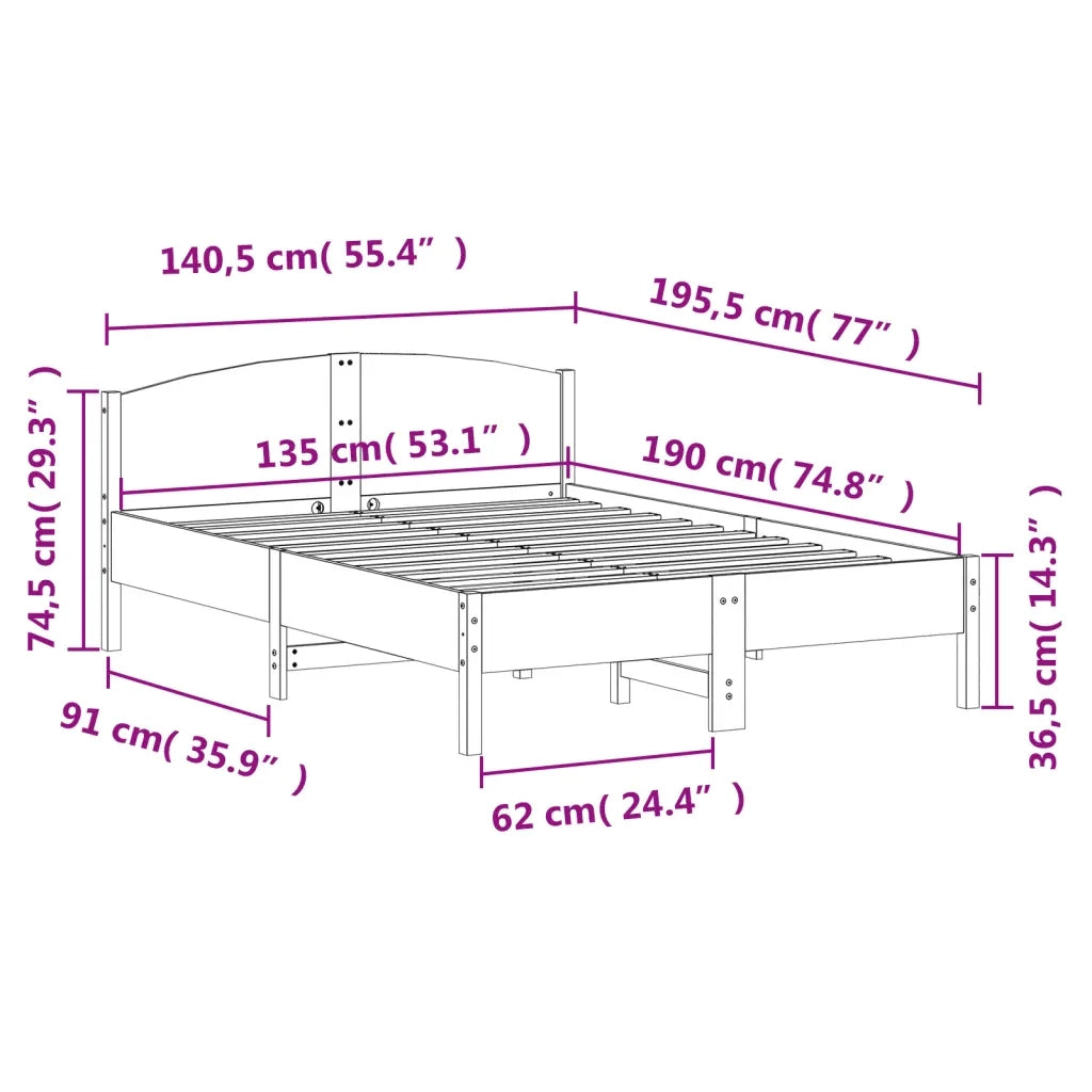 Letto senza Materasso Marrone Cera 135x190 cm in Legno di Pino 842609