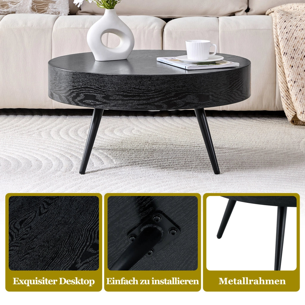Tavolino da caffè rotondo con gambe in metallo - per soggiorno - 70 x 35.5 cm - nero